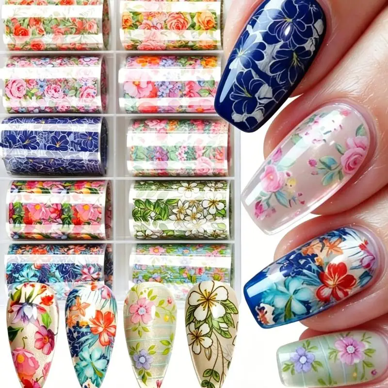 10 Rolls Nail Salon Accessories Spring Floral Nail Art Transfer Paper Petal And Leaf Cute And Charming Decoration Non-stick