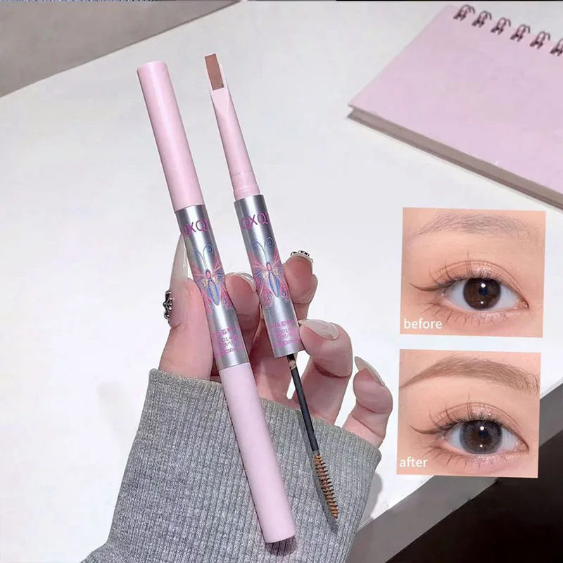 QXQY ดินสอเขียนคิ้วแบบสองหัว ครีมย้อมคิ้ว กันน้ำ ติดทนนาน ไม่เลอะเทอะ แต่งหน้าอย่างเป็นธรรมชาติ