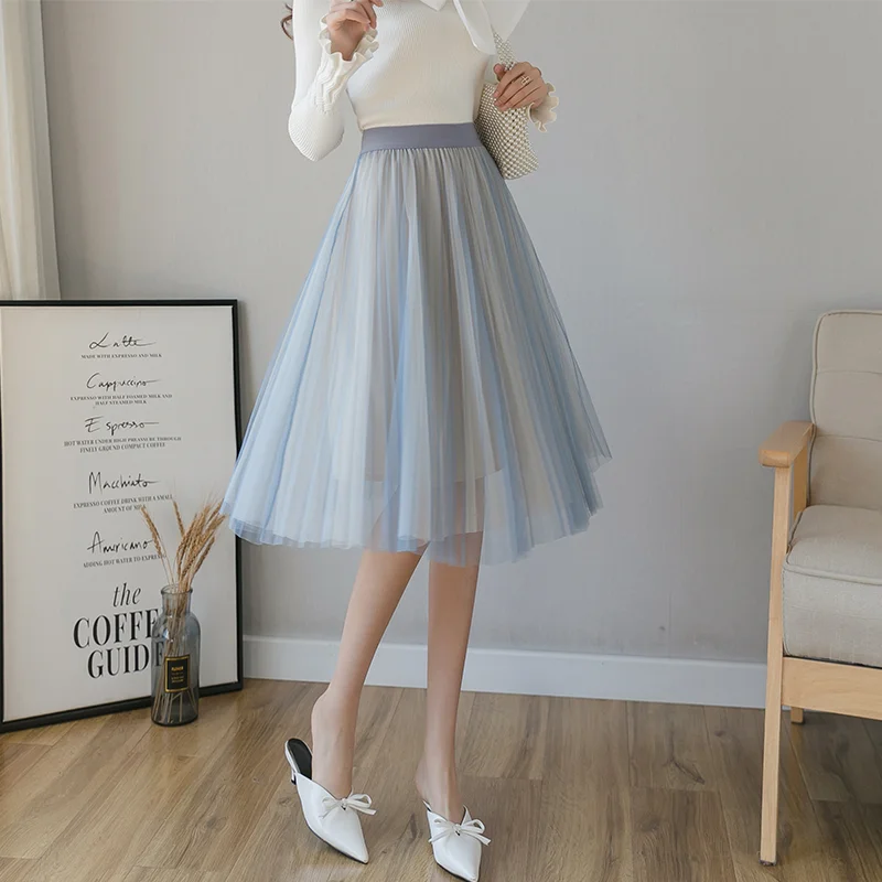 

Cheap wholesale 2021 spring summer new fashion casual sexy women Skirt woman female OL mid length skirt Yarn pleated skirt