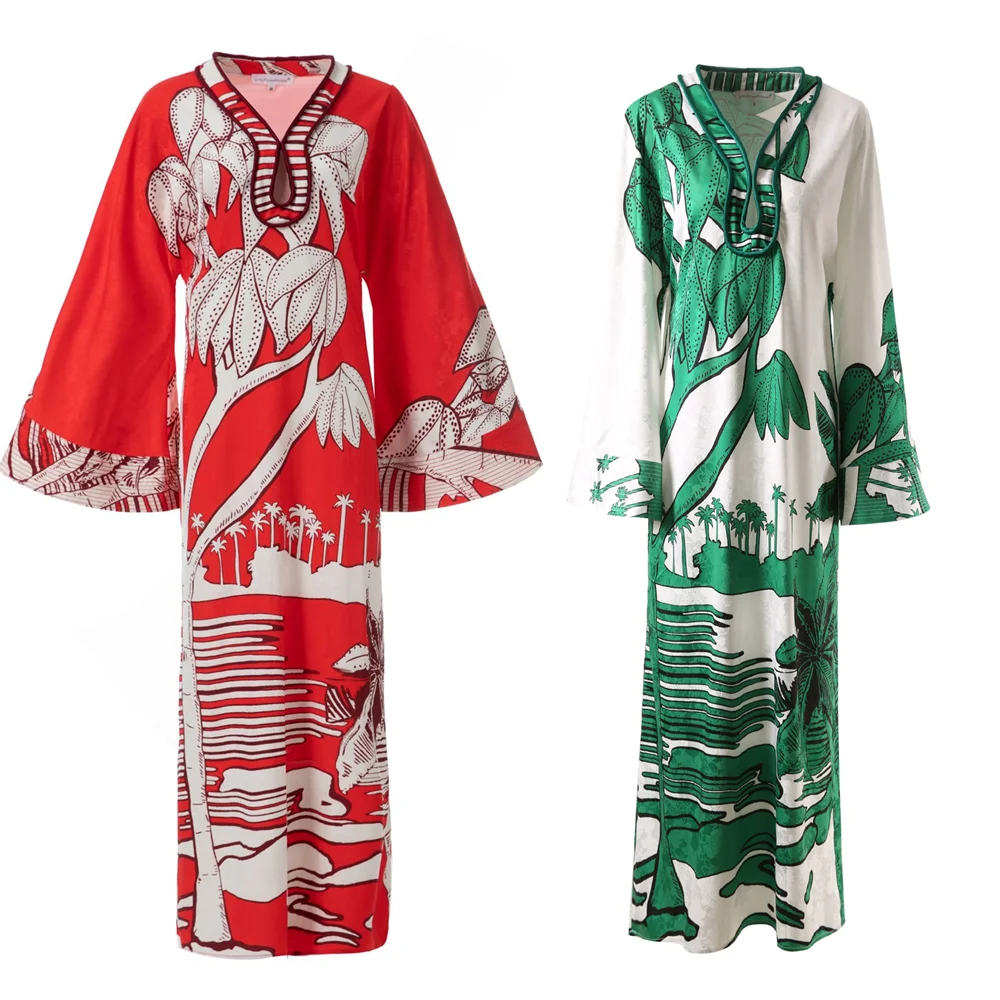 HIGH QUALITY Fashion Designer Inspired Women Casual Loose Maxi Jacquard Printed African Kaftan Long Dress 2023