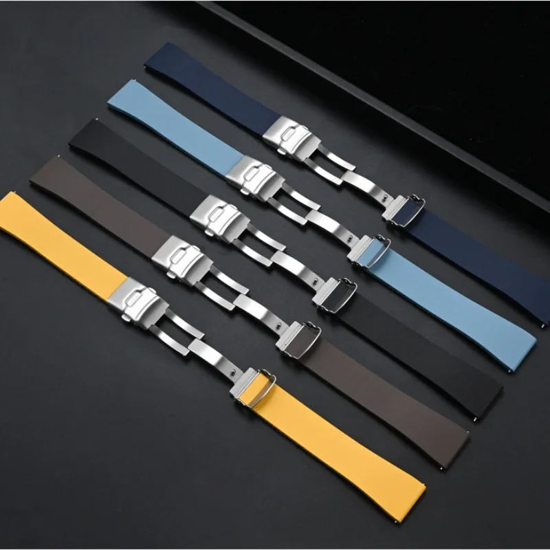 FKM Strap Fluoro Rubber Watch Band 18/19/20/21/22mm Universal Adjustable Quick Release Folding Buckle Bracelet for Men Women