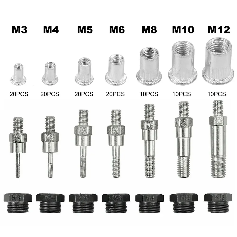 110pcs Hand Riveter Nut Guns Set M3 M4 M5 M6 M8 M10 M12 Hand Blind Rivet Tool