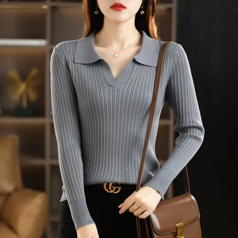 New Autumn Fashion Trend Polo Polo Polo Collar Warm Fit Versatile Western Style Reduced Age Long Sleeve Knitted Women\'s Sweater