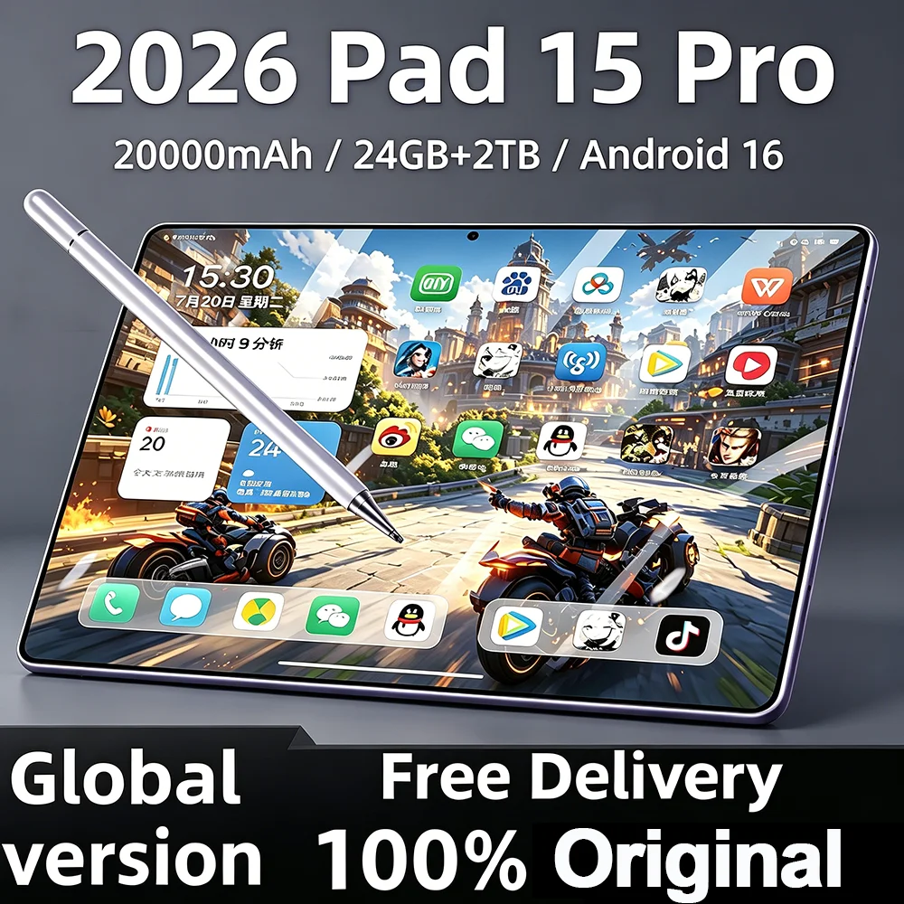 Nouvelle tablette PC 2026 Pad 15 Pro Android 16 24 Go + 2 To 20000 mAh Snapdragon 8 Gen 3 Originale 5G Double SIM Wi-Fi HD 4K