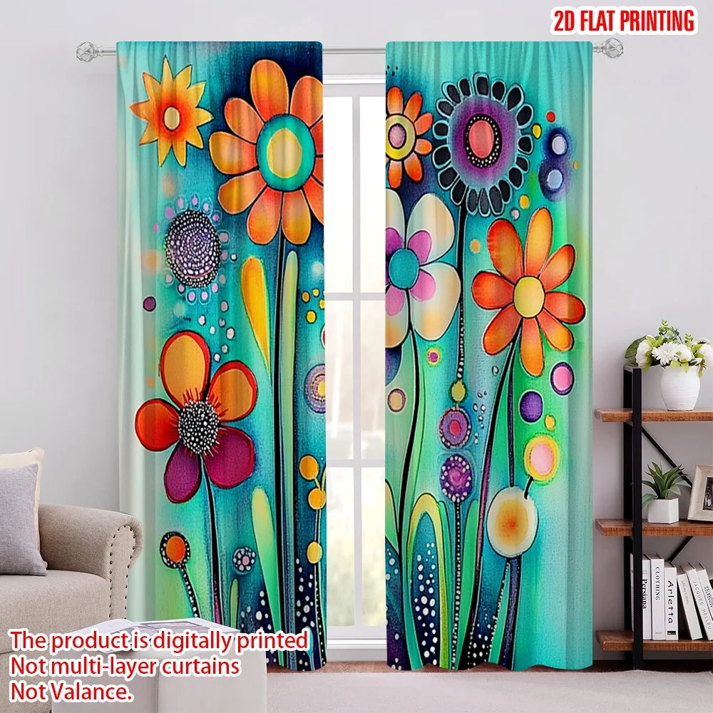 

2Pcs 2D Flat PrintingSpring Floral Home Curtain Farmhouse Flower Plant Curtains For Bedroom Living Room Dining Room And