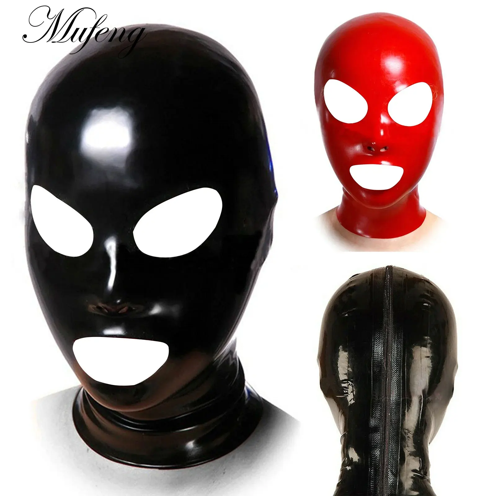 

Unisex Latex Mask Men Women Cosplay Face Mask Shiny Metallic Open Eyes Mouth Headgear Full Face Mask Hood Role Play Costume Mask