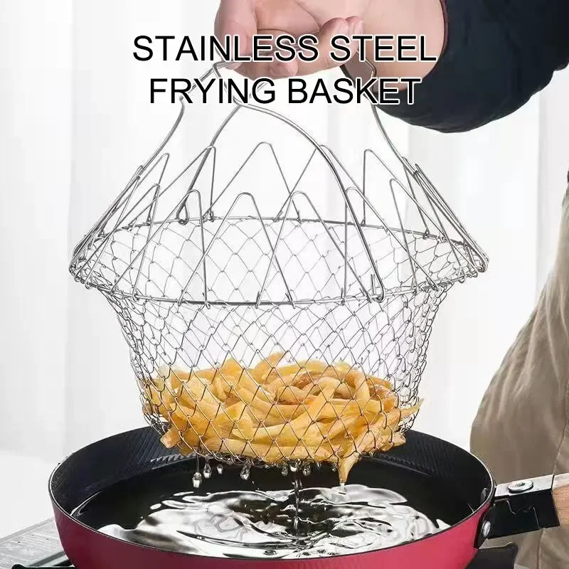 

1PC/3PCS Stainless Steel Foldable Multifunctional Fryer Basket French Fry Strainer Kitchen Appliance Is Durable Wastafel dop