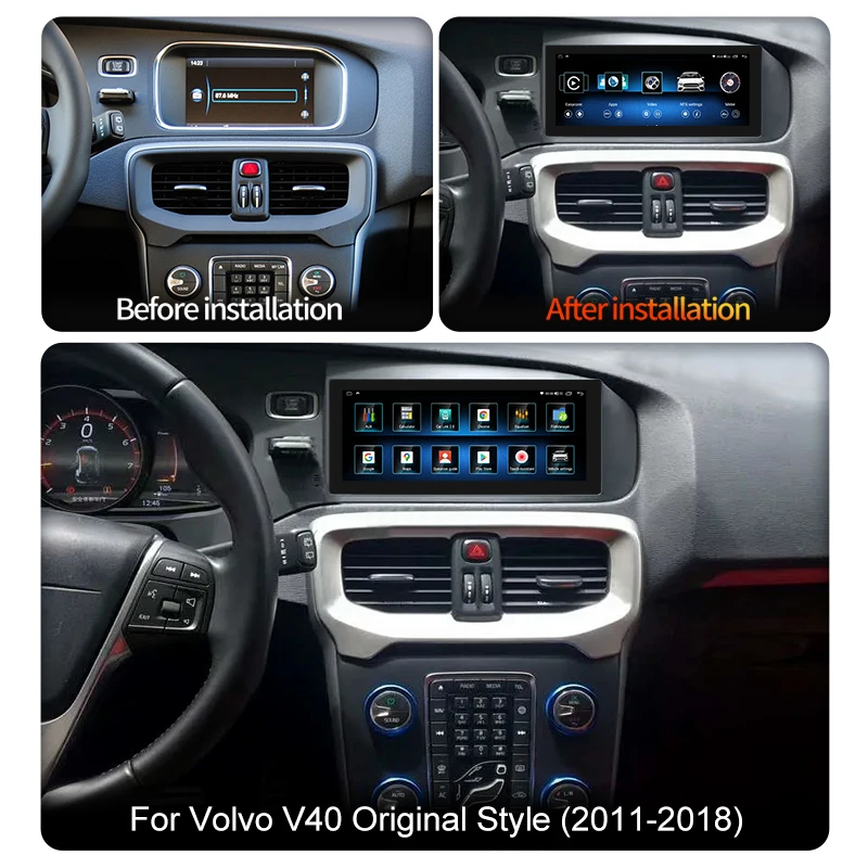 Layar Radio Mobil Android14 8.8'' CarPlay, GPS Navi Otomatis, Pemutar Video Multimedia Stereo Untuk Volvo V40 2011-2018 Head Unit LHD RHD