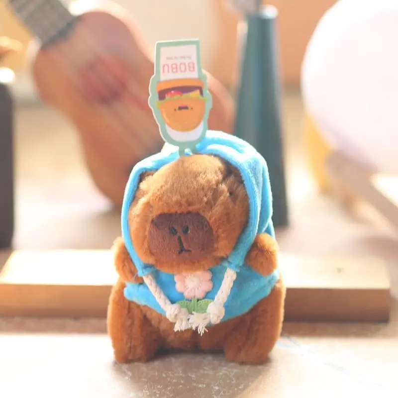 Cute Cartoon Capybara Pendant Keychain Plush Toy Doll Bag Hanging Ornaments Lovely Kapila Doll with Clothes Animal Keyring image 5