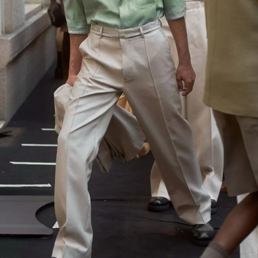 

Мужские однотонные костюмные брюки, классические винтажные прямые брюки, удобные дышащие деловые повседневные деловые офисные брюки