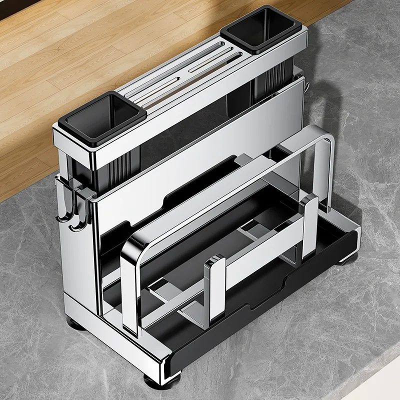 Stainless Steel Knife Shelf All-in-One Kitchen Organizer with Chopstick Holder Cutting Board Storage Rack Space-Saving Shelf