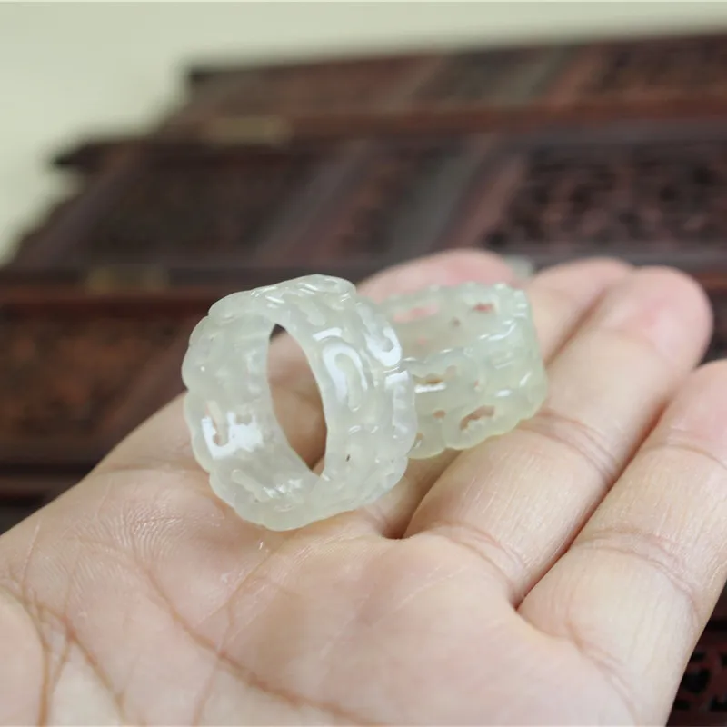 Natural hetian white jade rings hollow out cloud pattern jewelry band ring jade stones for men jewellery mens rings