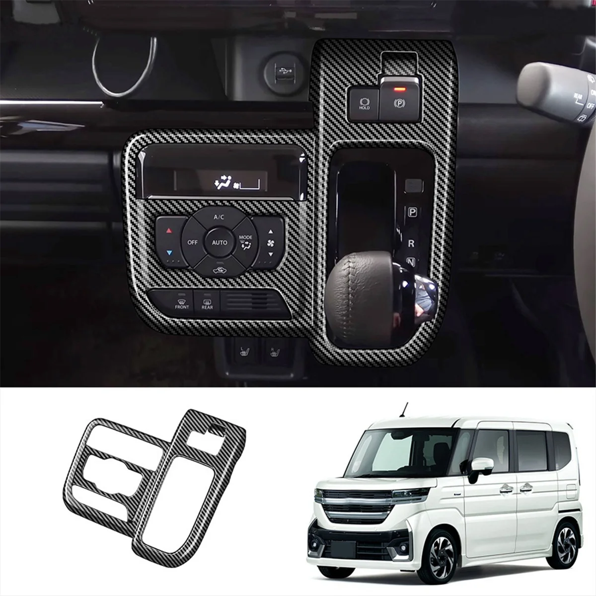 

Car Central Gear Shift Knob Panel Cover Trim Sticker for Suzuki Spacia/Spacia Custom MK04 Series 2024 RHD,A