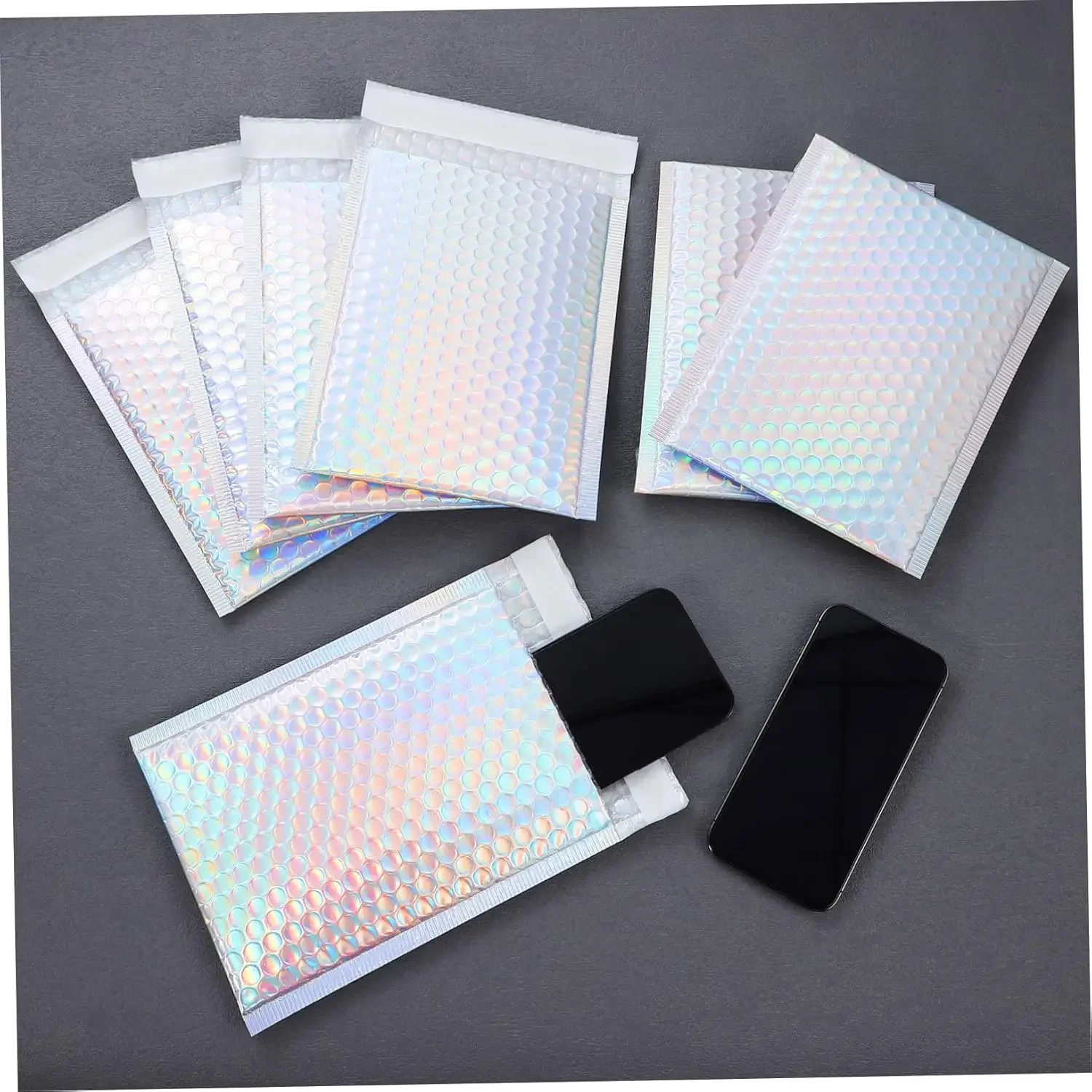 Amplop Buble Mailer Warna Pelangi 50pcs, Amplop Buble Mailer Segel Sendiri, Amplop Berlapis, Kantong Hadiah, Kantong Kemasan Laser untuk Buku