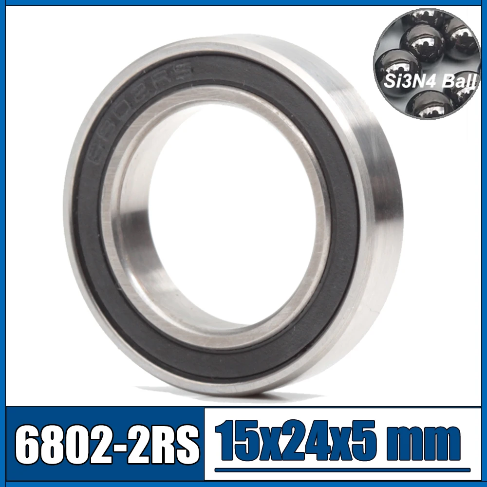 6802 Hybrid Ceramic Bearing 15x24x5 mm ABEC-1 ( 1 PC ) Bicycle Bottom Brackets & Spares 6802RS Si3N4 Ball Bearings