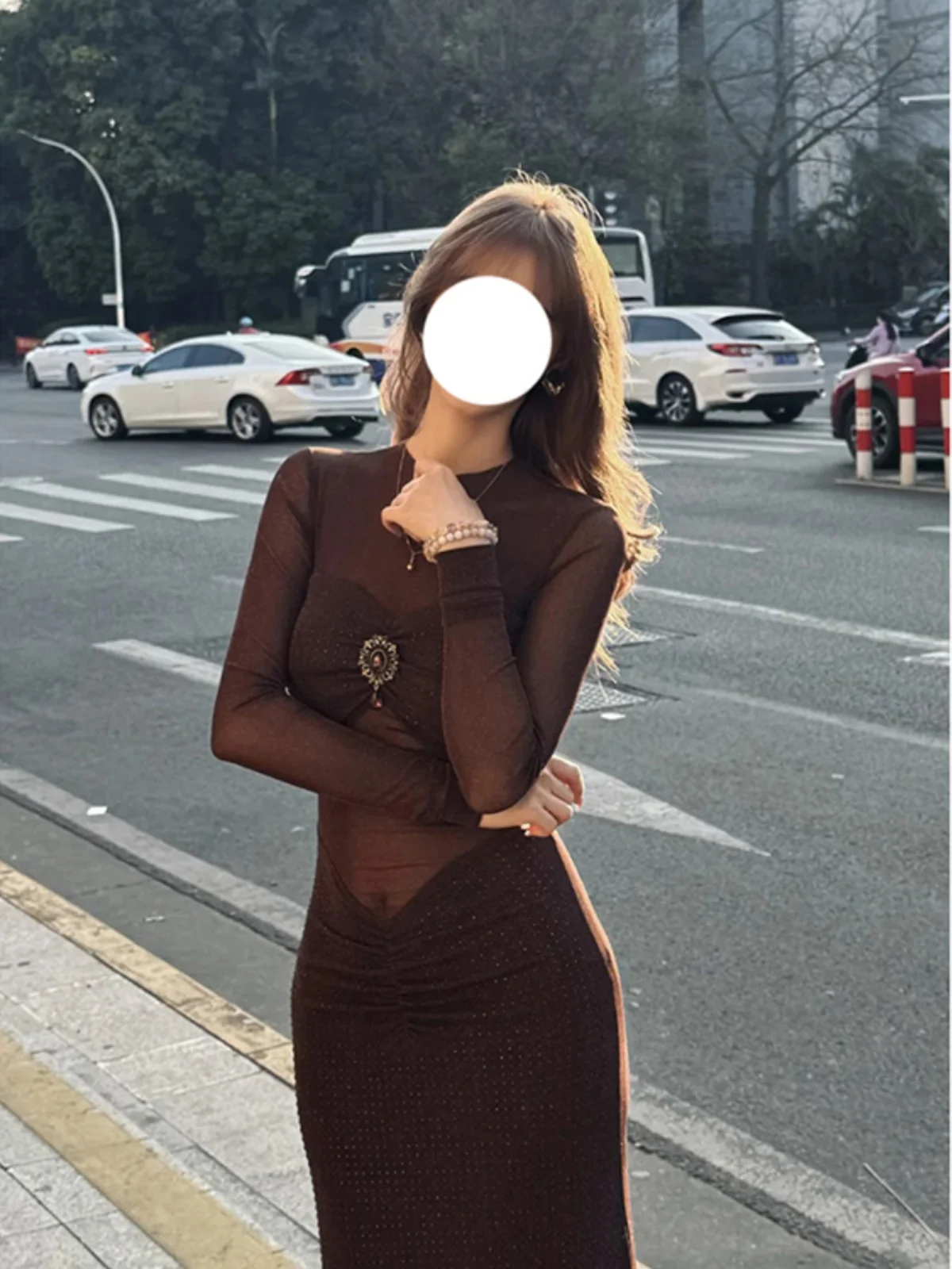 Retro Chic Burned Diamond Microscopic Mesh Niche Fishtail Skirt For Women Sexy Folds Slim Dress Party Prom Vestidos Summer Robe