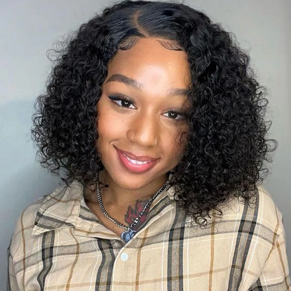 

Kinky Curly Bob 13x4 Lace Front Human Hair Wigs For Women Indian Deep Curly Lace Frontal Wig Wet And Wavy Closure Wig 180Density