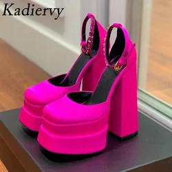 Wiosna Lato Super Wysokie Obcasy Platforma Buty Kobiety Pasek na kostkę Buty Imprezowe Satynowe Seksowne Sandały T-show Runway Pumps Woman