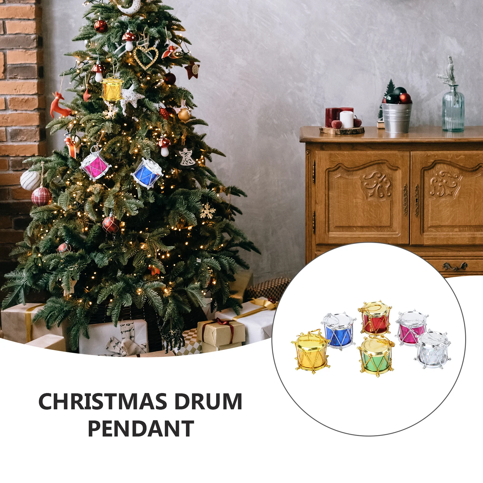 

48Pcs Mini Drum Hanging Decorations Assorted Color Glitter Plastic Christmas Tree Ornaments Wedding Party Pendants