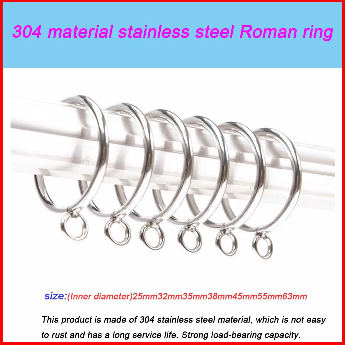 

304 Stainless Steel Curtain Ring Buckle Hook Accessories with Inner Diameter of 2.5/2.8/3.2/3.5/3.8/4.5cm