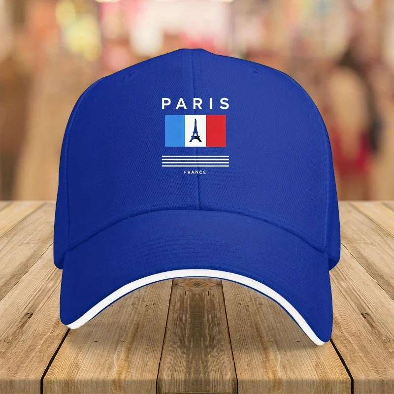 Men's Paris France Trucker Hat with Eiffel Tower & French Flag Print - Lightweight Breathable Blue Cap for Golf, Cycling, Hiking
