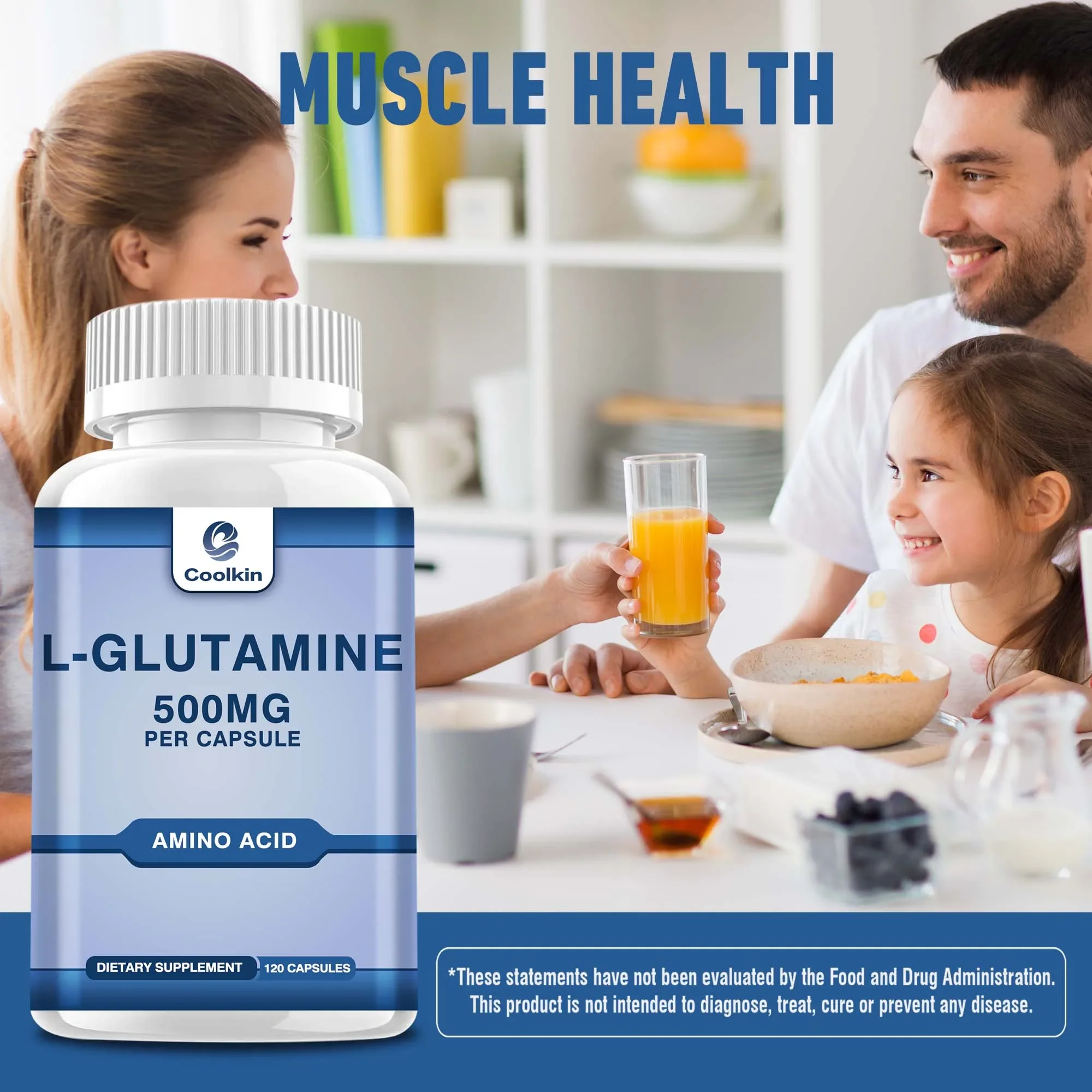L-Glutamine 500 ملغ - يعزز نمو العضلات والانتعاش، ويحسن المناعة - 120 كبسولة