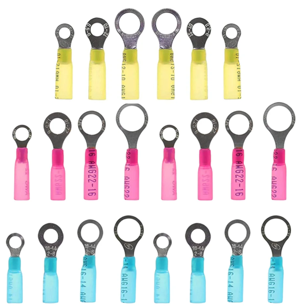 

50PCS Heat Shrink Ring Crimp Terminals Electrical Wire Connectors M4/M5/M6/M8/M10 Insulation Ferrule Lugs Quick Splice Cables