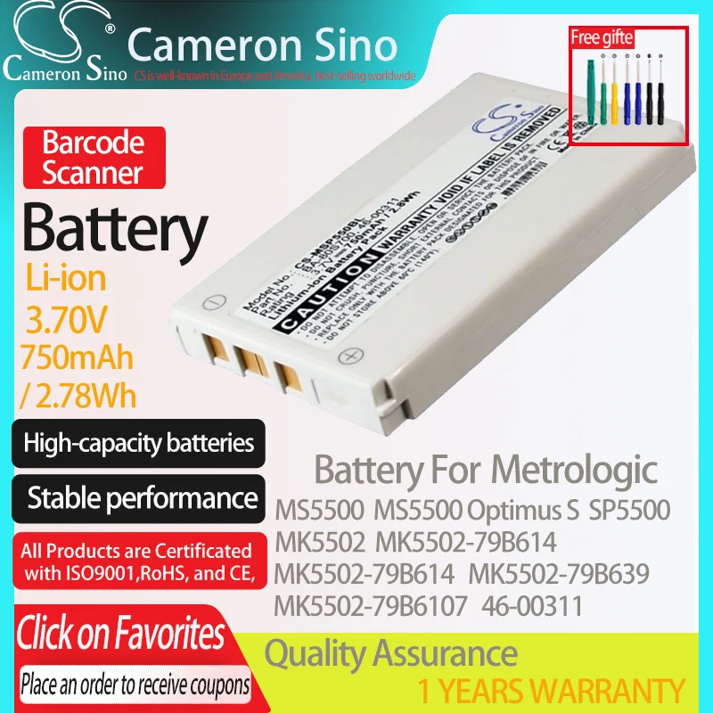 CameronSino Battery for Metrologic MS5500 MS5500 Optimus S SP5500 MK5502-79B639 fits Metrologic 46-00311 Barcode Scanner battery