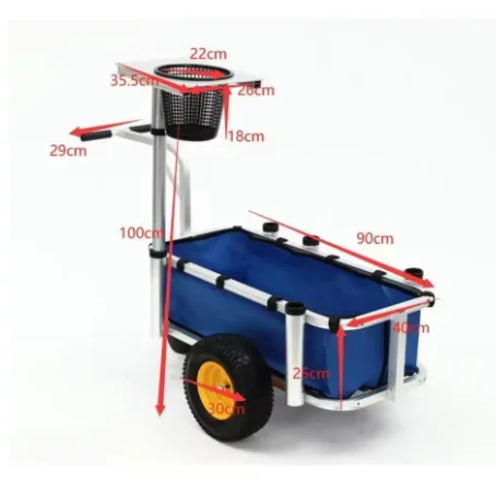 Beach Fishing Cart, Wagon Trolley Outdoor Heavy Duty Aluminum Rolling Wheel Wagon Beach Cart with Cargo Basket view 3