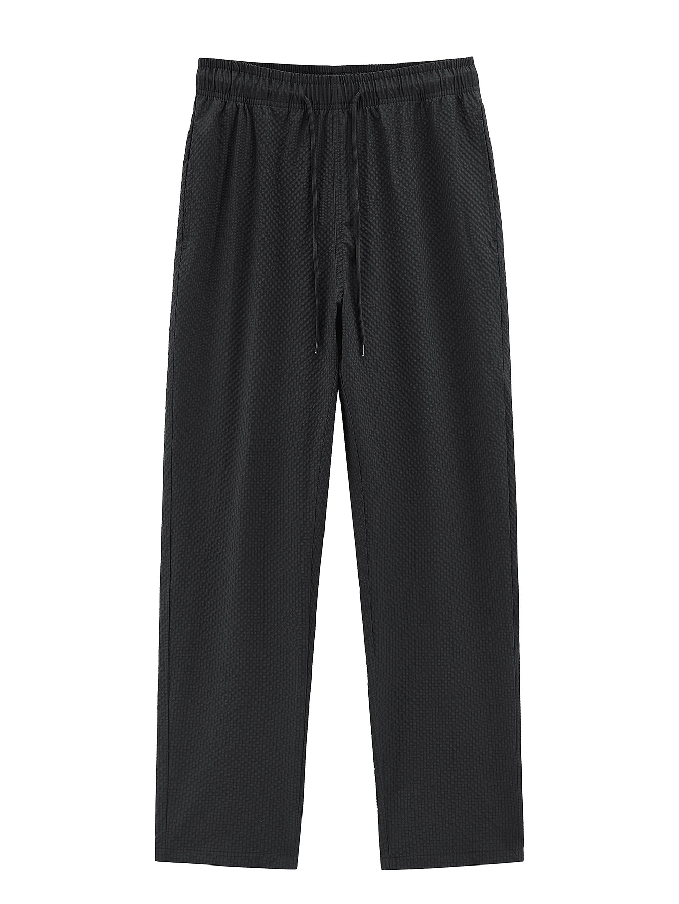 

Men's Seersucker Casual Pants Summer Loose Straight Leg Pants Breathable Drawstring Sports Trousers Streetwear