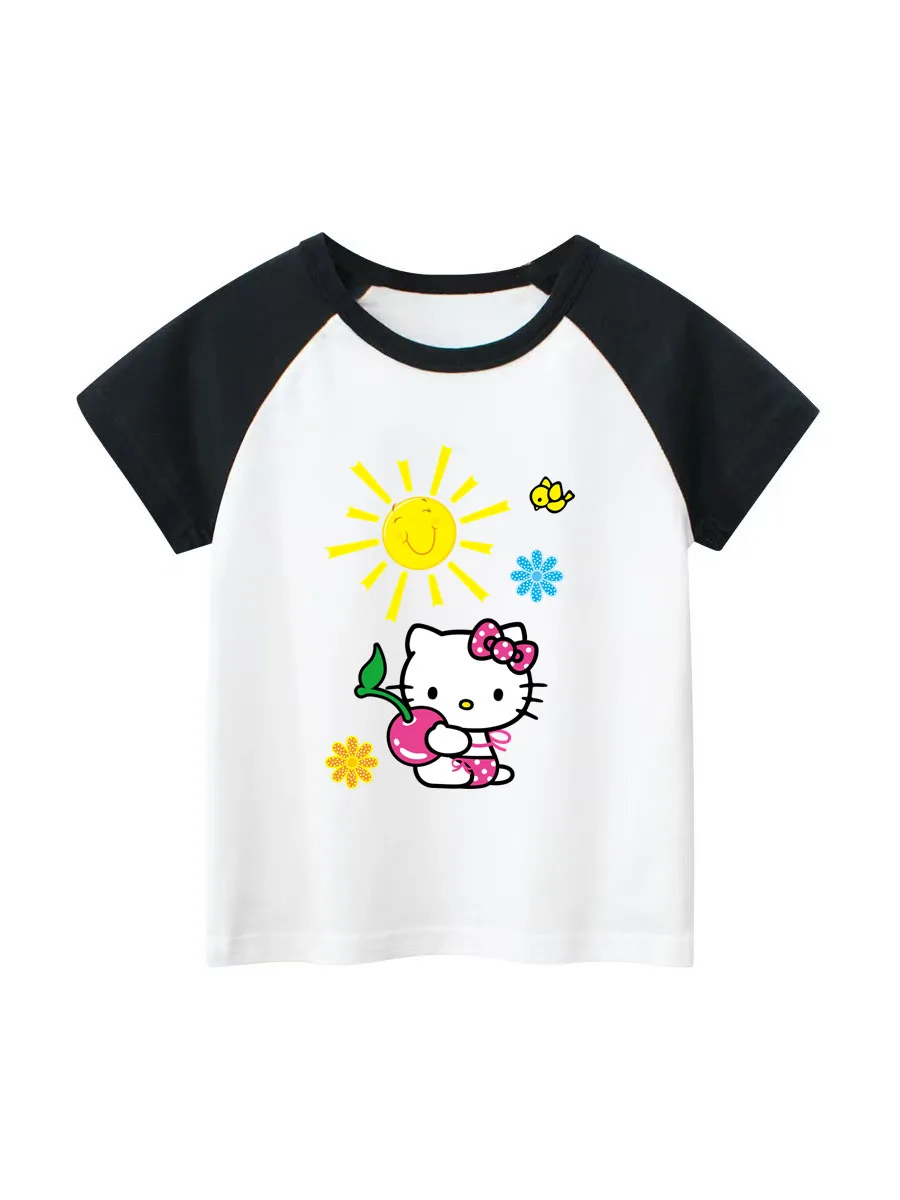 

Hello Kitty Cat Short-sleeved T-shirt Summer Casual Tops Hello Kitty Clothes Ropa De Niña Kids Clothes Disney Girls Tops