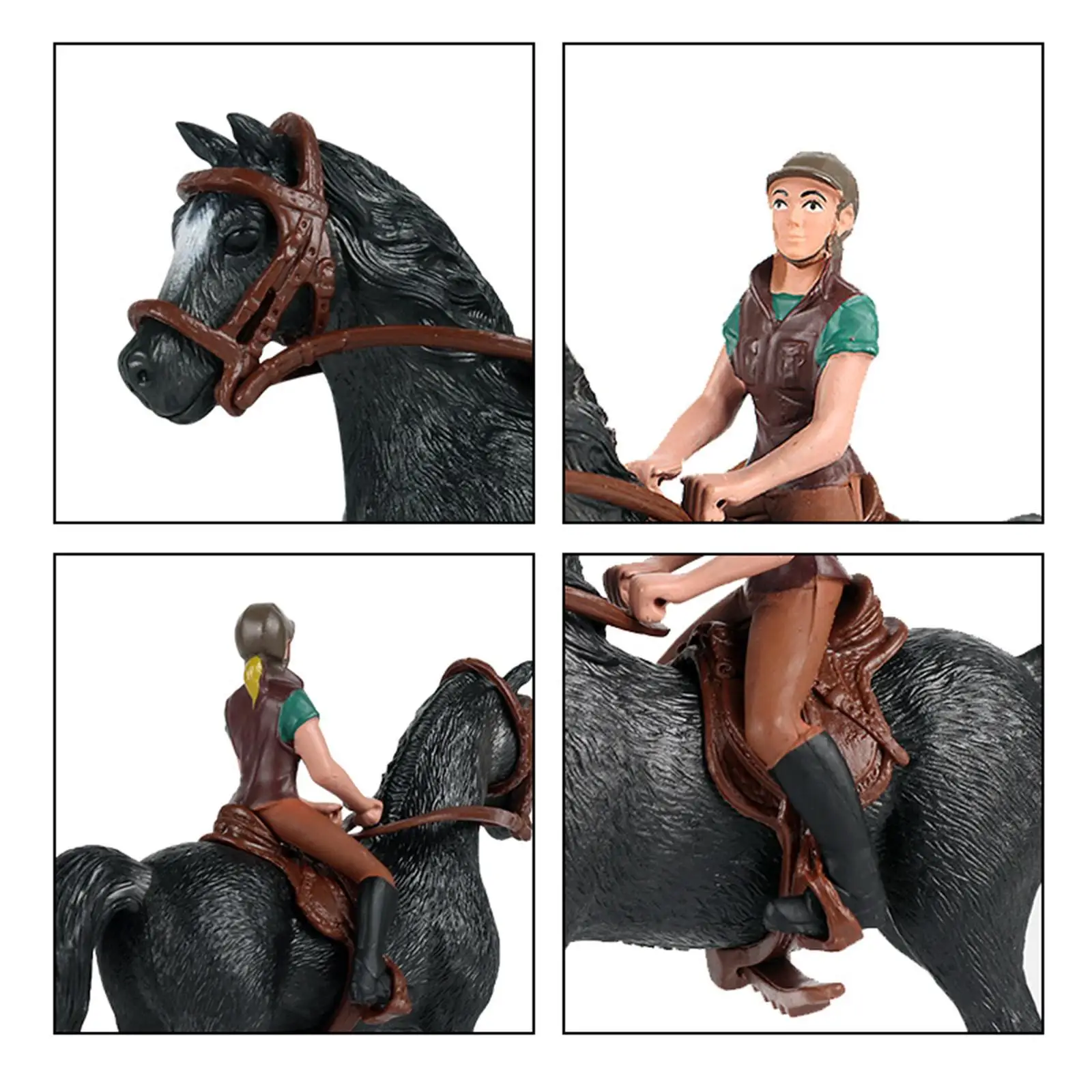 Realistisches Pferd mit Reiter, abnehmbares Modell, bemalte Figur, Statuenkollektion, Miniatur-Tierfigur aus Kunststoff für Kleinkinder und Kinder