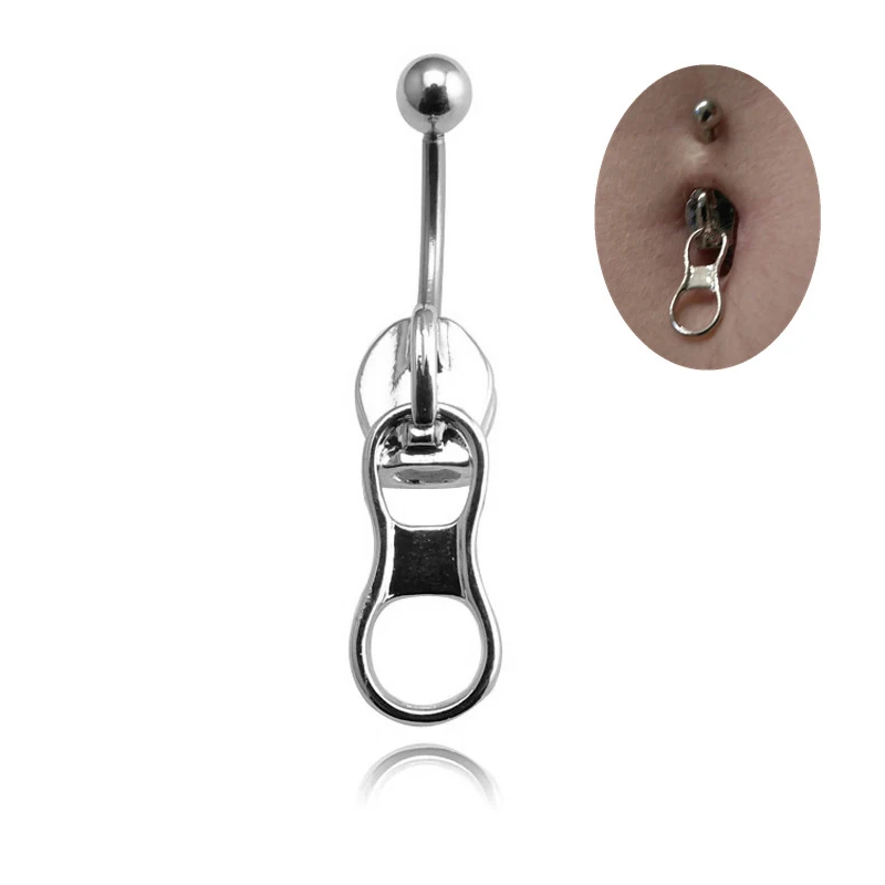 Punk Belly Button Rings Stainless Steel Navel Nail Creative Zipper Navel Ring For Women Girls Body Piercing Jewelry Gifts