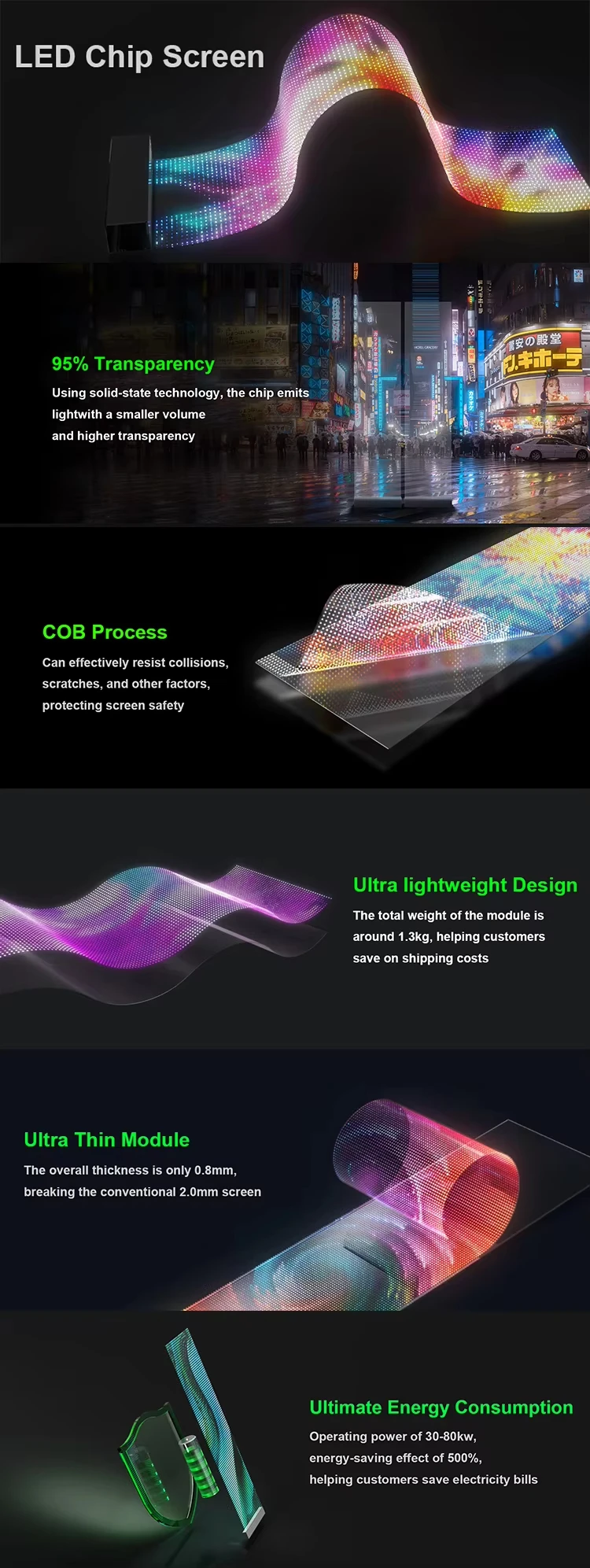 Flexible Transparent LED Film Display Screen Ultra Light Thin Crystal Screen for Glass Door