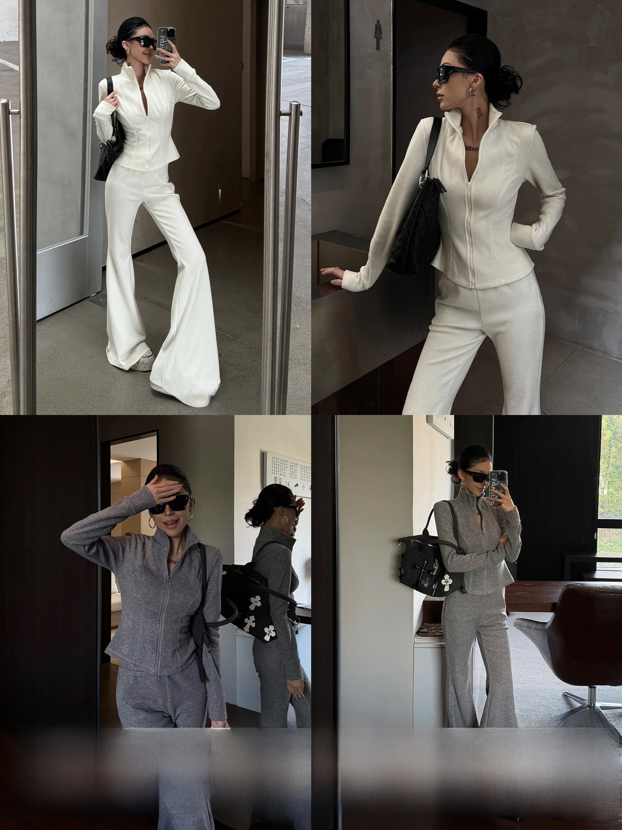 

Wildzero Women's Casual Slimming Two-Piece Set Ele Personali Open Cardigan Jaet Micro Flare Pants Faionable Spring ...