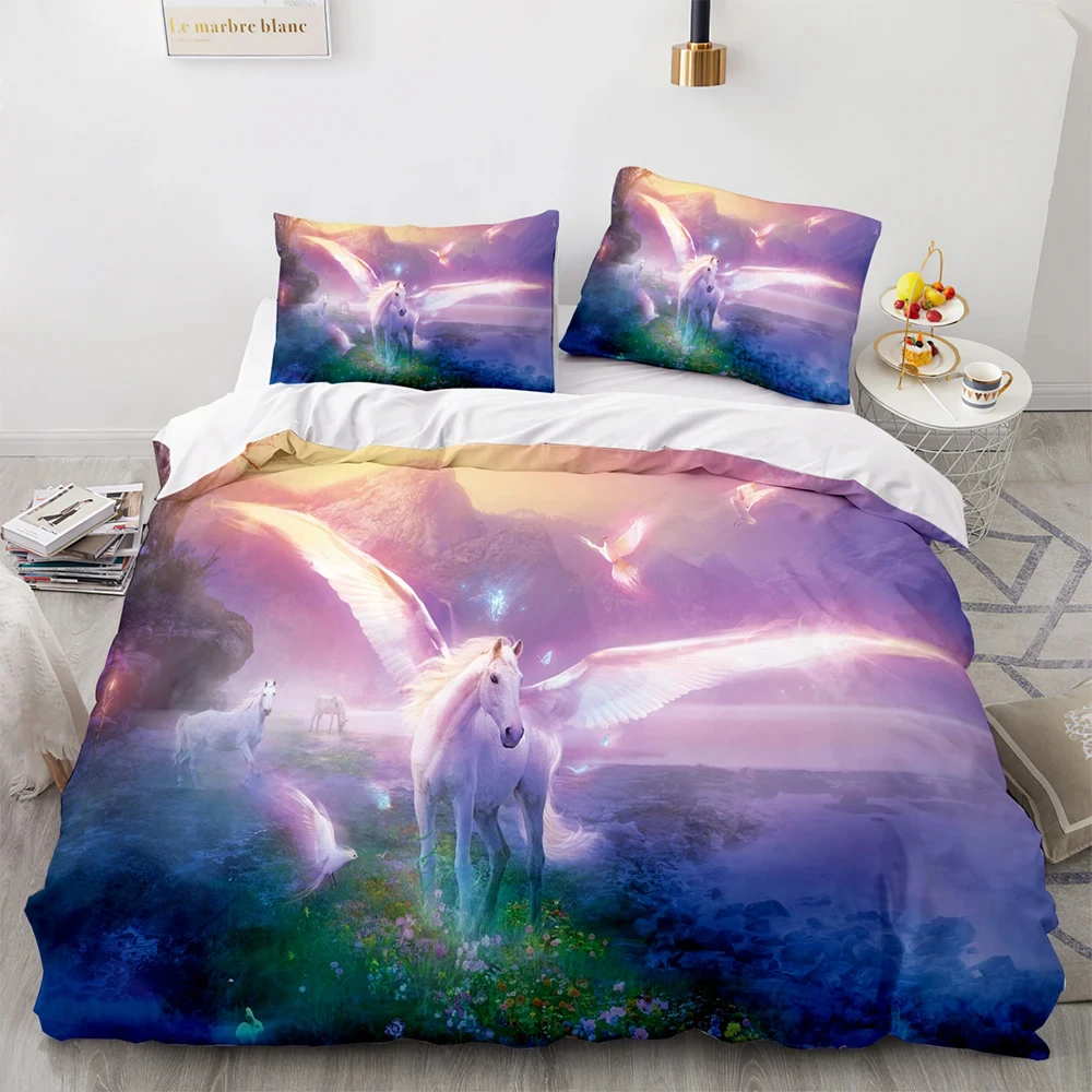 

Fantasy Unicorn Bedding Set Single Twin Full Queen King Size One-horned Horse Bed Set Aldult Kid Bedroom Duvetcover Set 3D Print