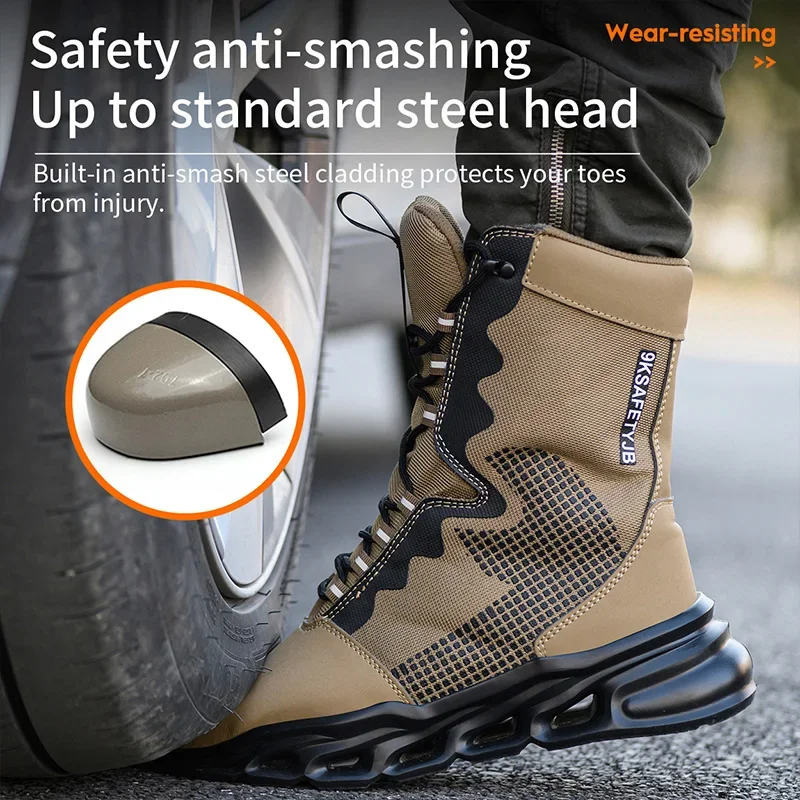 New Fashion 2024 Men Boots Safety Shoes Security Steel Toe Cap Military Boots Working Steel Toe Anti-Smashing Men\'s Work Boots