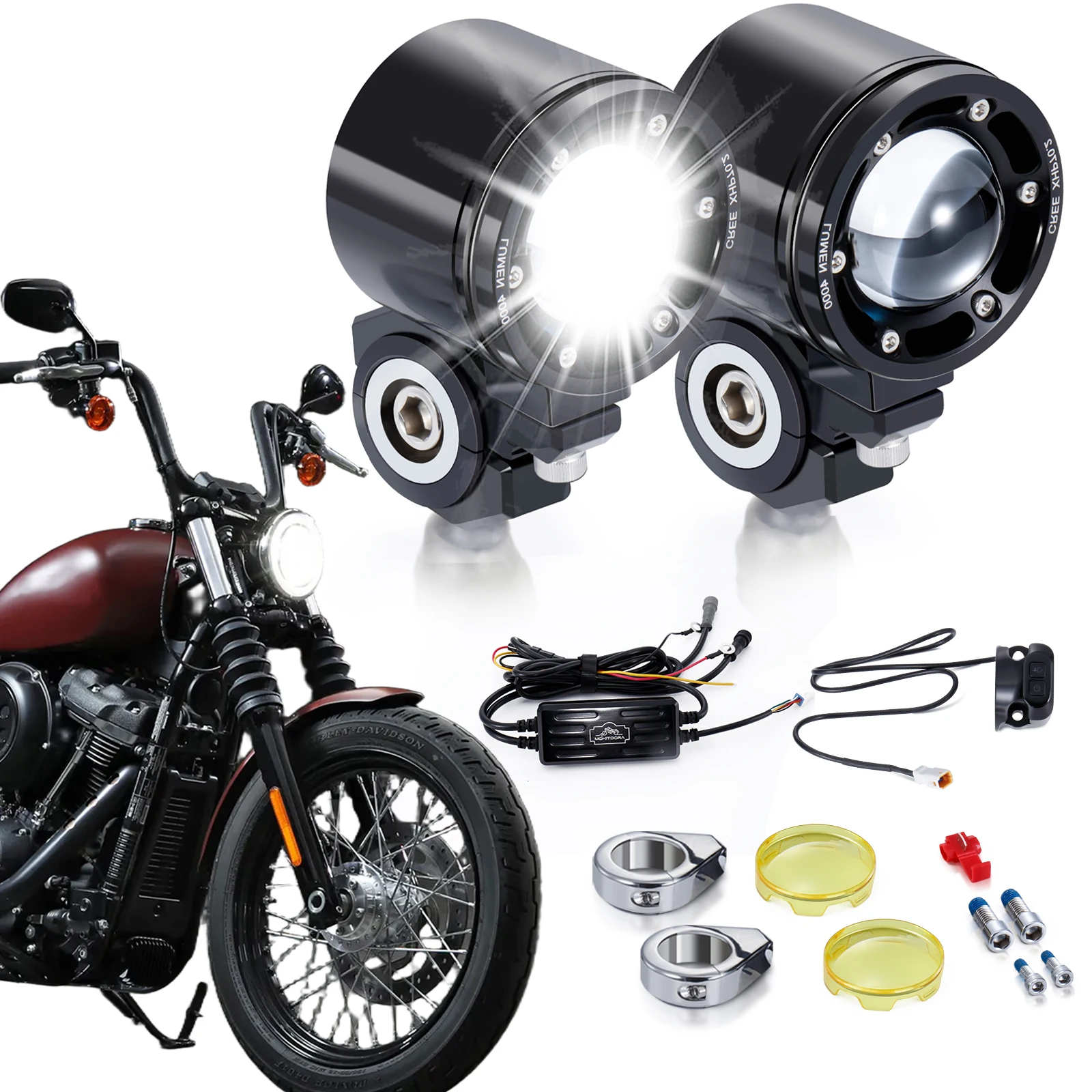 

39/41/49MM Front Forks Motorcycle Auxiliary Lights 72W Waterproof Spotlight Fog Lights Low Beam High Beam for Harley