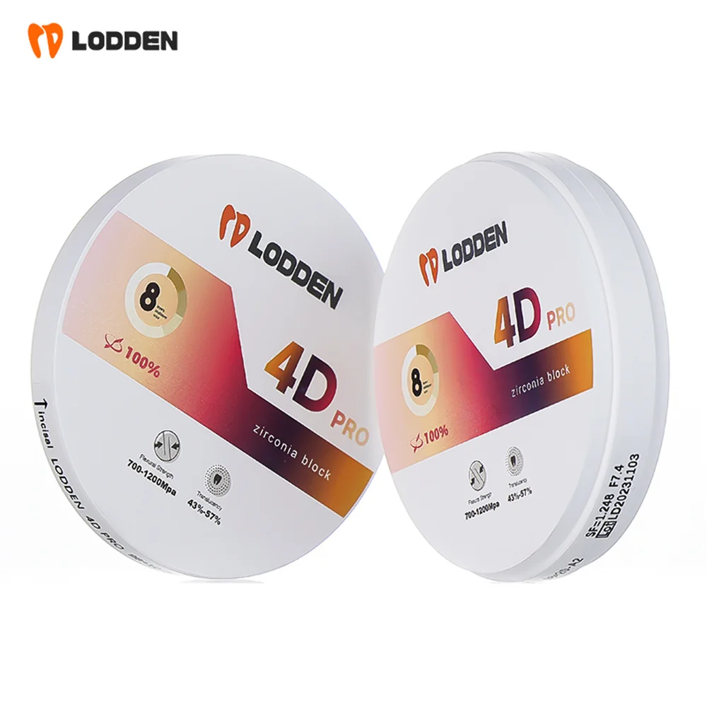 Lodden Dental Zirconia Block 4D Pro Multilayer Denture Lab Materials Transparency 43-57% Strength 700-1200 100% Sinocera