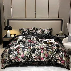 Natural Silk Bedding Set High-End Printing Quilt Cover Set Single Double Queen King Size Luxury Duvet Cover Set