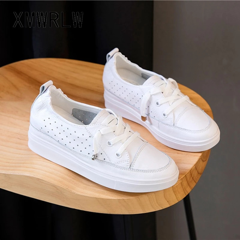 

XMWRLW Genuine Leather Casual Women Shoes 2022 Spring Summer Hidden Heel Sneakers For Women White Shoes Non-Slip Sneakers Shoe