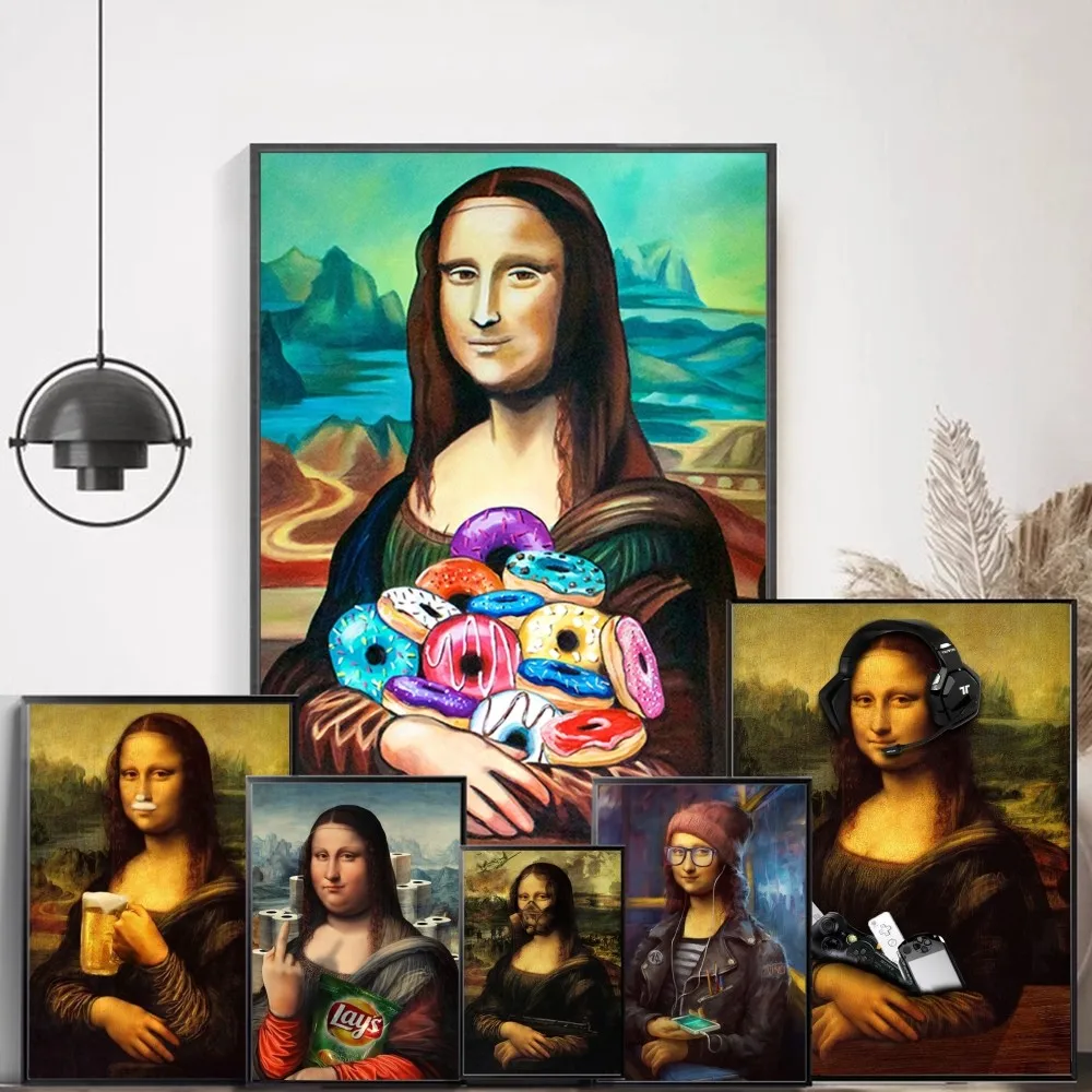 الفن مضحك الموناليزا أنيمي الملصقات لزجة ورق أبيض ملصق DIY غرفة بار مقهى Kawaii غرفة ديكور #2