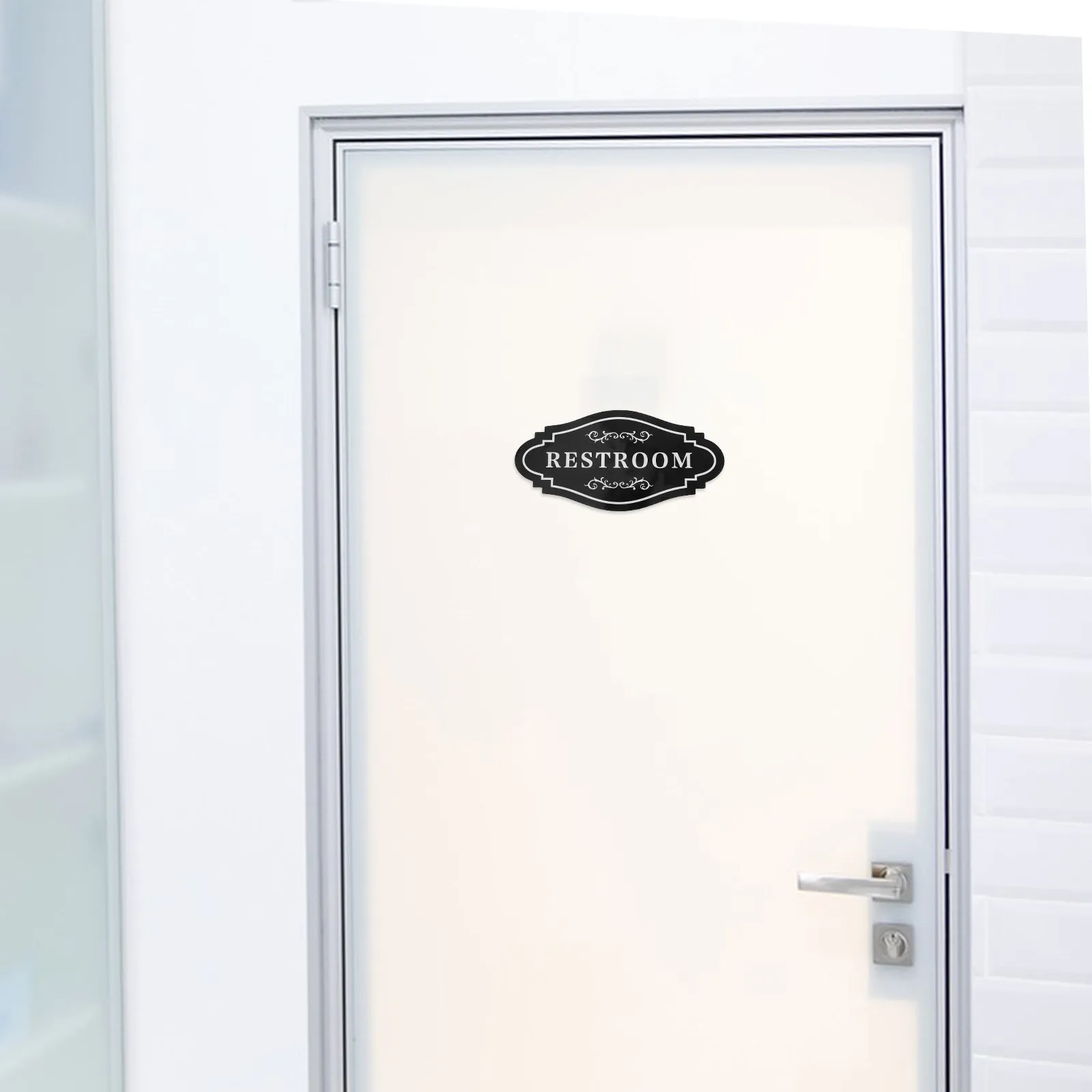 4Pcs Sleek Black Vinyl Restroom Sign Stickers Waterproof Bathroom Labels for Business Home Washroom Decor Toilet Identification view 4