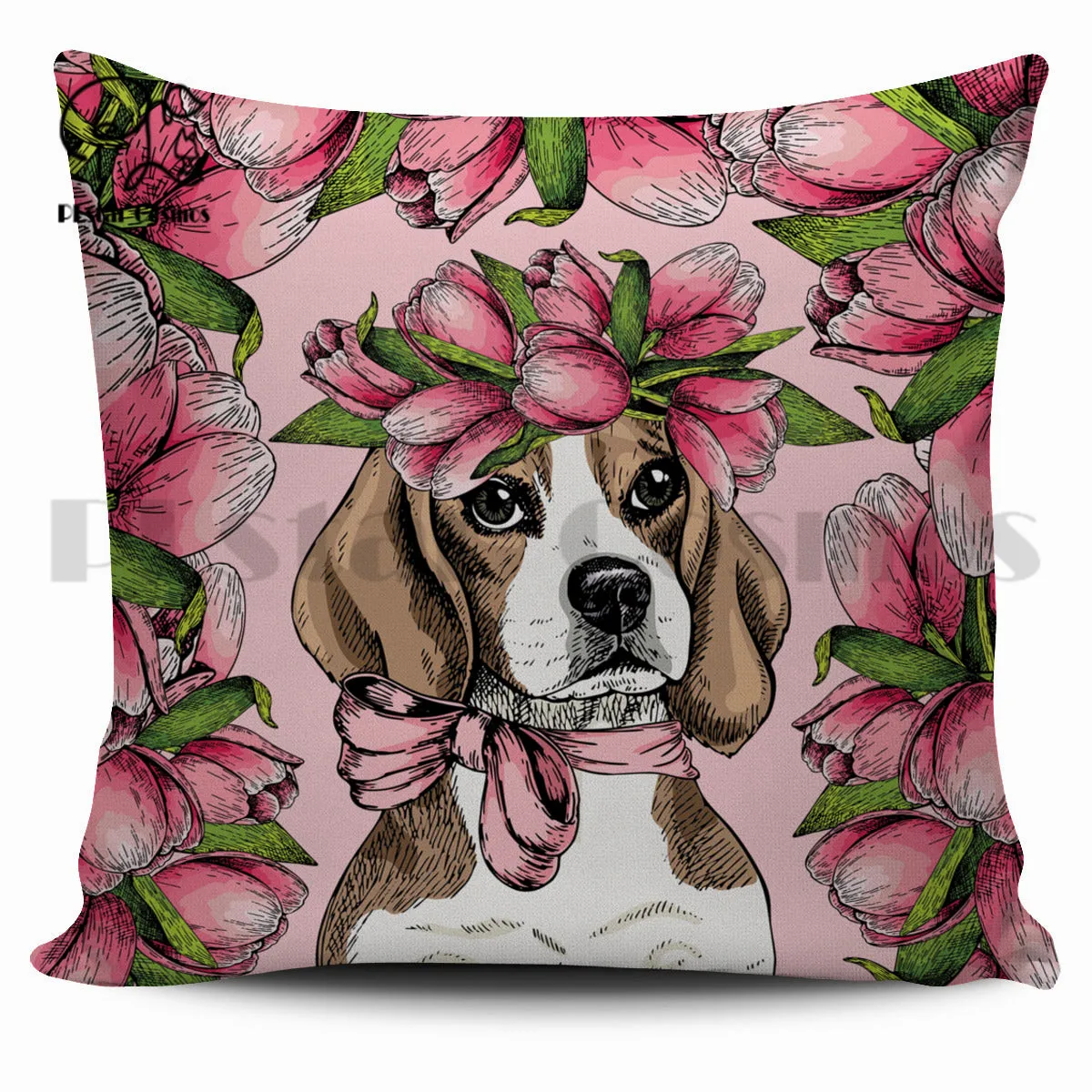 Illustration Dog Pet Lover Flowers Newest Home Bed Pillow Case Polyester Decorative Pillowcases Sofa Throw Pillow Cover Style-1