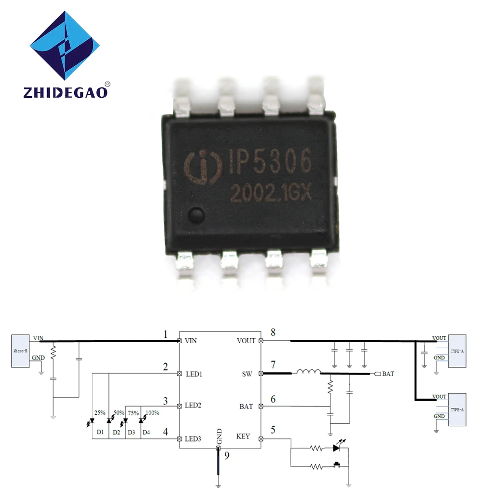 Brand New IP5306 SMD ESOP-8 / 2.1A Charging / 2.4A Discharge Mobile Power Management Chip IC