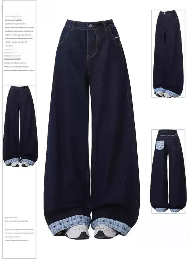 

Y2K Jeans Spliced Patchwork Fabric paneling Baggy Harajuku Hip-hop Vintage Pop Wide-leg Women's Denim Pants Trousers