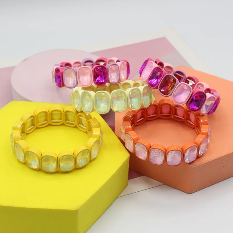 2025 New Mocha Color Crystal Macaron Rainbow Color Scheme Enamel Bracelet. Suitable for All Kinds of Holiday Gifts