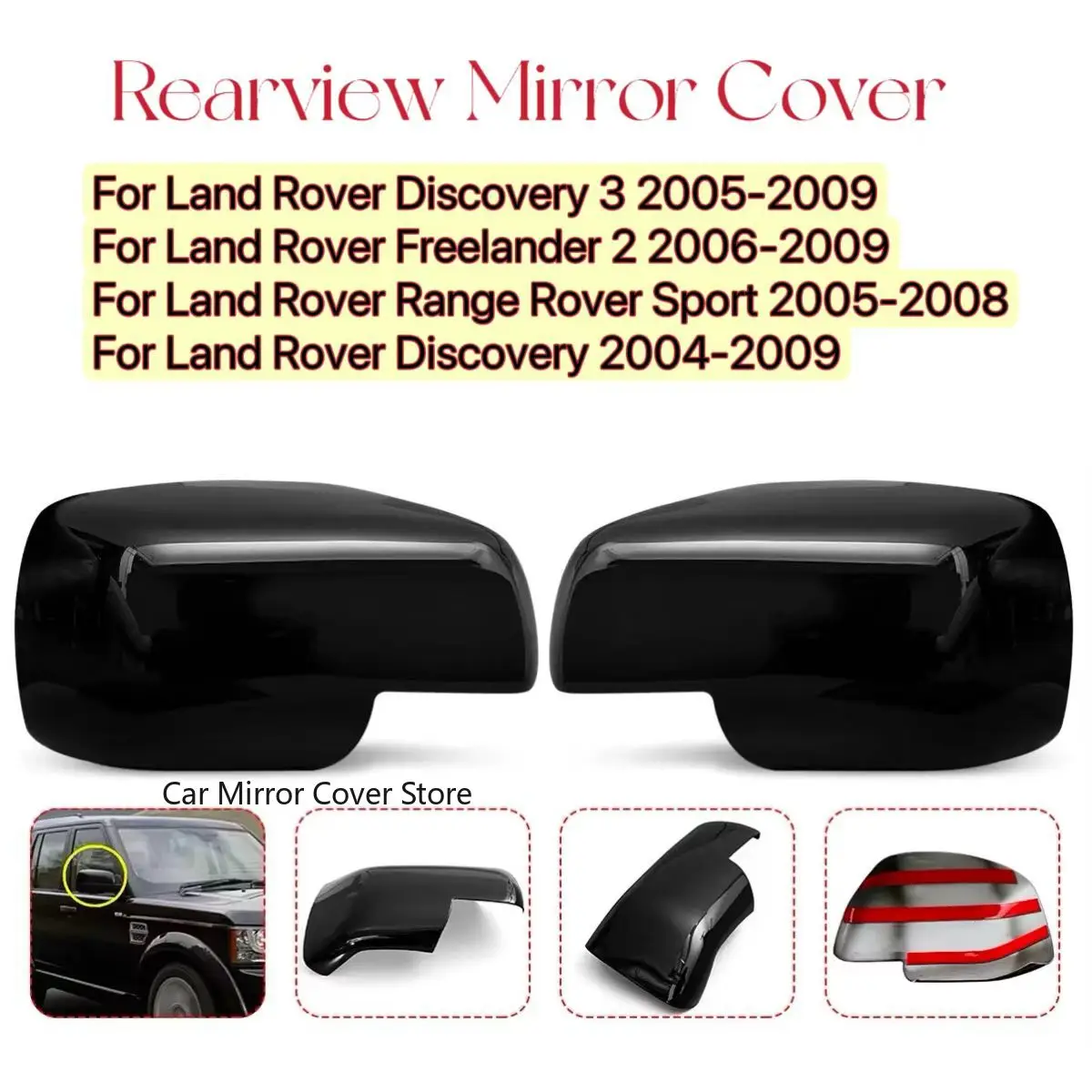 For Land Rover Sport Discovery 3 Freelander 2 2004-2009 Mirror Shell Housing Cap  Car Side Door Rearview Mirror Cover Cap