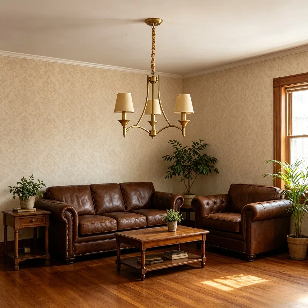 Vintage Living Room Home Lighting Pendant E14 Gray Green Fabric Lampshade Copper Iron Pendant Light