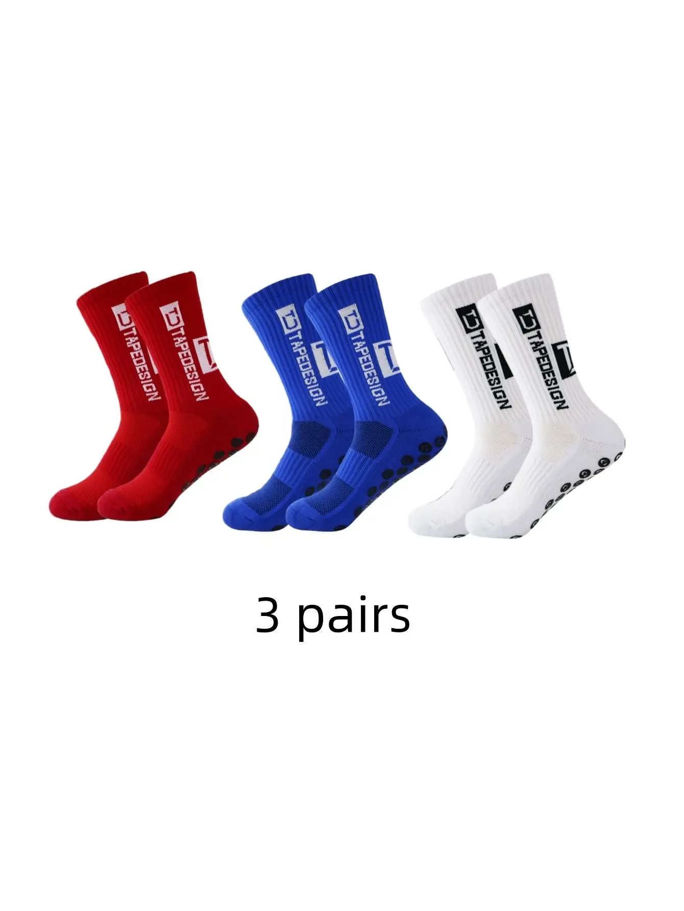 Calcetines antideslizantes clásicos de longitud media para fútbol, baloncesto, tenis, ciclismo, correr, parte inferior de toalla absorbente, 3 pares